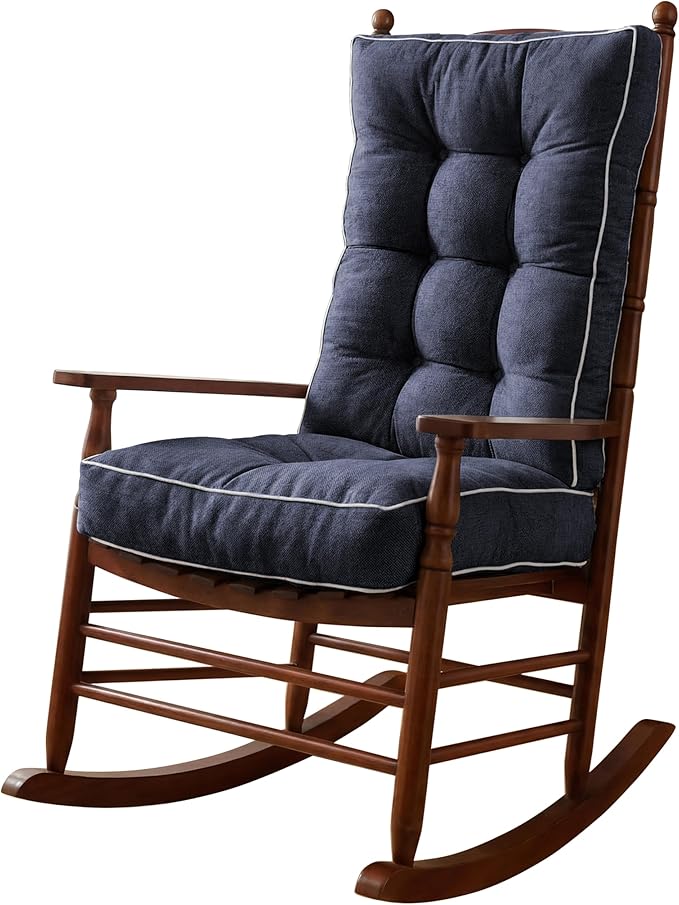 Rocking Chair Cushions Indoor, 5-inch Thicken Seat Cushion with Memory Foam Non-Slip Tufted Chair Pads Set of Seat & Back Cushion for Outdoor Rocker Living Room, Dark Blue, 28x18x5/18x18x5