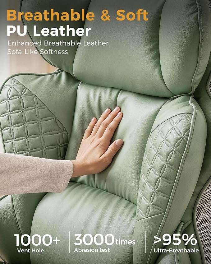 COMHOMA Big and Tall Office Chair Heavy Duty Gaming Chair with Deluxe Embossing Leather High Back Wider Ergonomic Computer Chair with Foot Rest 150°Reclining Pocket Spring Lumbar Support