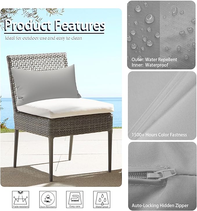 Ergonomic 12x20 Inch Outdoor Lumbar Pillow Covers Waterproof Support Cushion for Patio Chairs, Benches, Sofas Porch, Gray