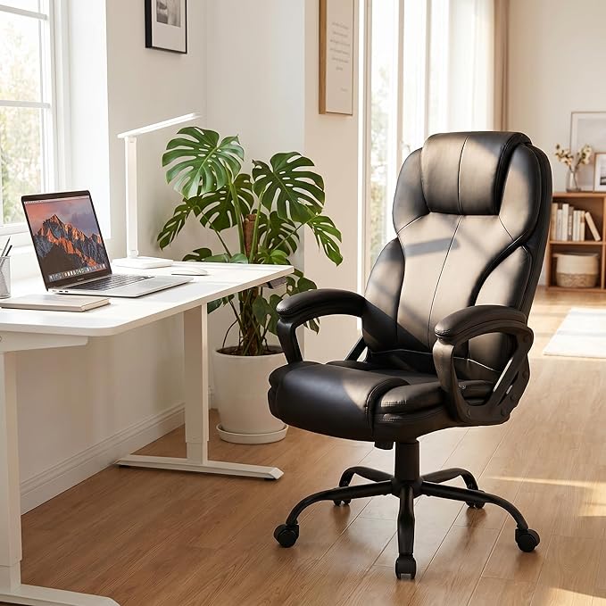 Executive Office Chair Ergonomic Desk Chair, PU Leather Computer Chair with Padded Armrests, Adjustable Height Swivel Task Chair (1)