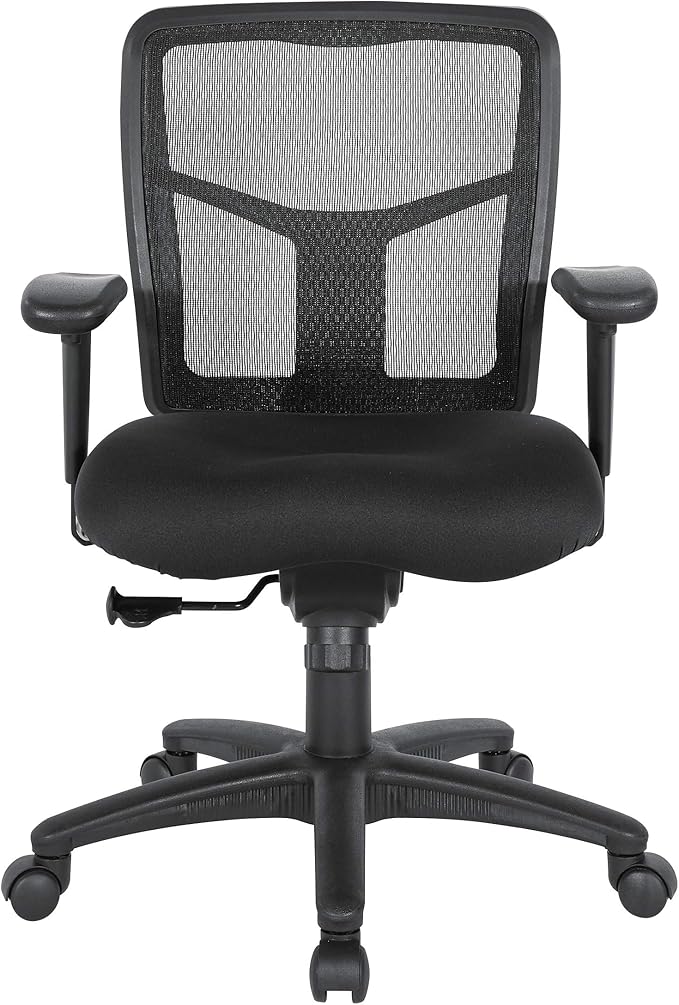 Office Star ProGrid Breathable Mesh Back Manager's Office Chair with Built-in Lumbar Support and Height Adjustable Padded Arms, Coal FreeFlex Fabric