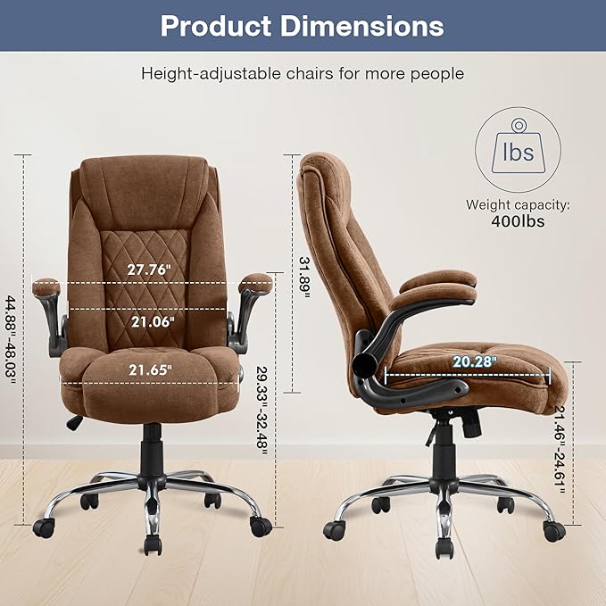 Big and Tall Fabric Office Chair 400lbs High Back Executive Computer Desk Chair with Flip Up Armrest, Breathable Fabric Adjustable Height Ergonomic Home Office Heavy Duty