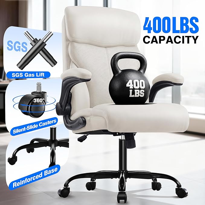 AreShark Office Chair - Executive High Back Breathable Comfy Desk Chair with Lumbar Support - Ergonomic Leather Rolling Swivel Computer Chair with Rock Function for Working Studying Gaming Relaxing