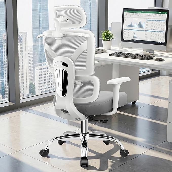 Office Chair, Ergonomic Office Desk Chair with Lumbar Support, Breathable Mesh Back & Thick Seat Cushion, High Back Office Desk Chairs Comfy for Home Office, 300Lbs, Gray