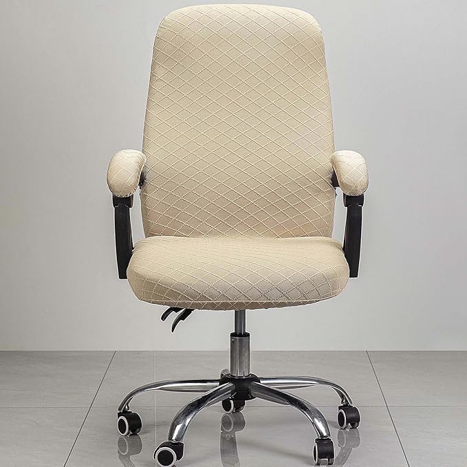 Melaluxe Office Chair Cover with Armrest Covers， Universal Stretch Desk Chair Cover, Computer Chair Slipcovers (Size: L) - Khaki