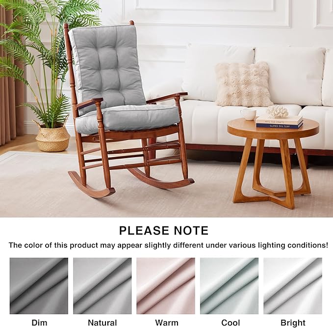 IPYNBAP Rocking Chair Cushion, Waterproof and Fade-Resistant Patio Chair Cushions, Tufted Chair Pads for Rocker Furniture, 18x18 Inch, Indoor/Outdoor Seat Cushions with Ties, Light Grey