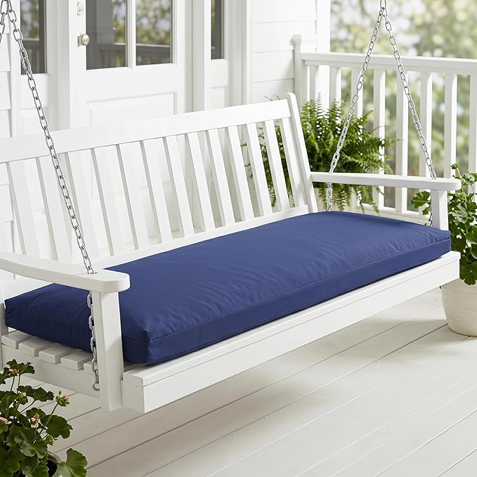 baibu 45In Outdoor Bench Cushion Waterproof, Bench Cushions for Outdoor Furniture, Dual-Layer Memory Foam atio Furniture Cushions, Porch Swing Seat Pad with Washable Cover & Ties, 45x16x3.5, Navy Blue