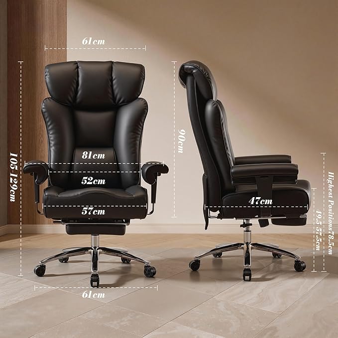 Efomao Big and Tall Office Chair 400 lbs Capacity, Oversized Executive Desk Chair with Footrest, Extra Wide 23" Seat, High Back Ergonomic PU Leather Home Office Chair， Black