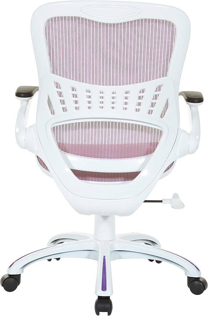 OSP Home Furnishings Riley Ventilated Manager's Office Desk Chair with Breathable Mesh Seat and Back, White Base with Purple