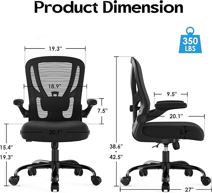 Office Chair Ergonomic Desk Chair - Mesh Computer Chair Breathable Task Chair with Wheels Adjustable Lumbar Support Home Desk Office Chairs with Flip up Armrest Black 8 Pack