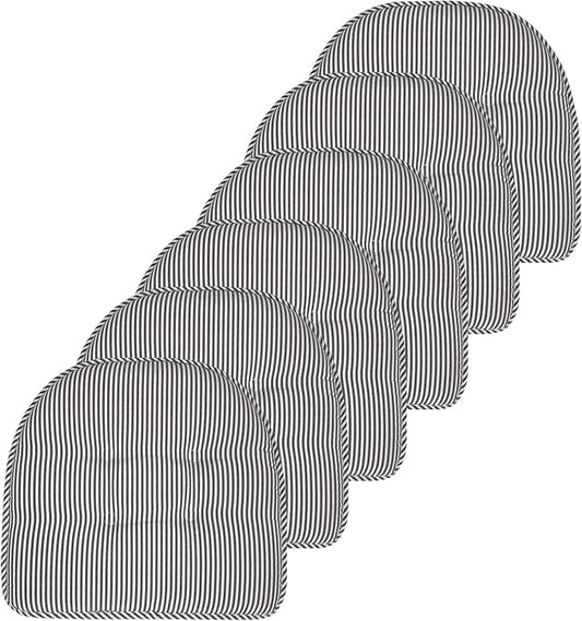 Sweet Home Collection Chair Cushion Memory Foam Pads Tufted Slip Non Skid Rubber Back U-Shaped 17" x 16" Seat Cover, 6 Pack, Pinstripe Charcoal, (Pack of 2)