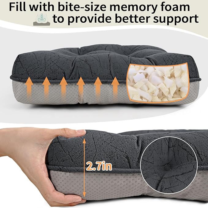 Marble Pattern 3" Chair Cushion for Dining Chair, Filling Bite-Size Memory Foam U-Shaped Seat Cushions for Kitchen Chairs, Non-Slip Indoor Chair Pad with Ties, 1 PCS, Grey