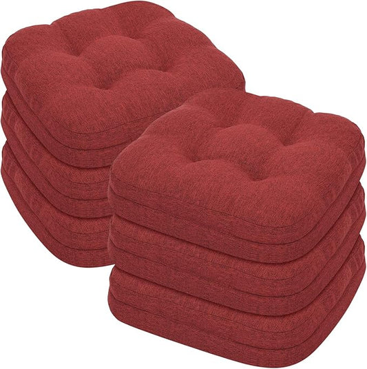 baibu Dining Chair Cushions, Set of 6 Dual-Layer Patent Design Memory Foam Kitchen Chair Cushions, Non-Slip Seat Pads with Ties, 16.5 x 16.5 x 3.5in, 6 Pack, Red