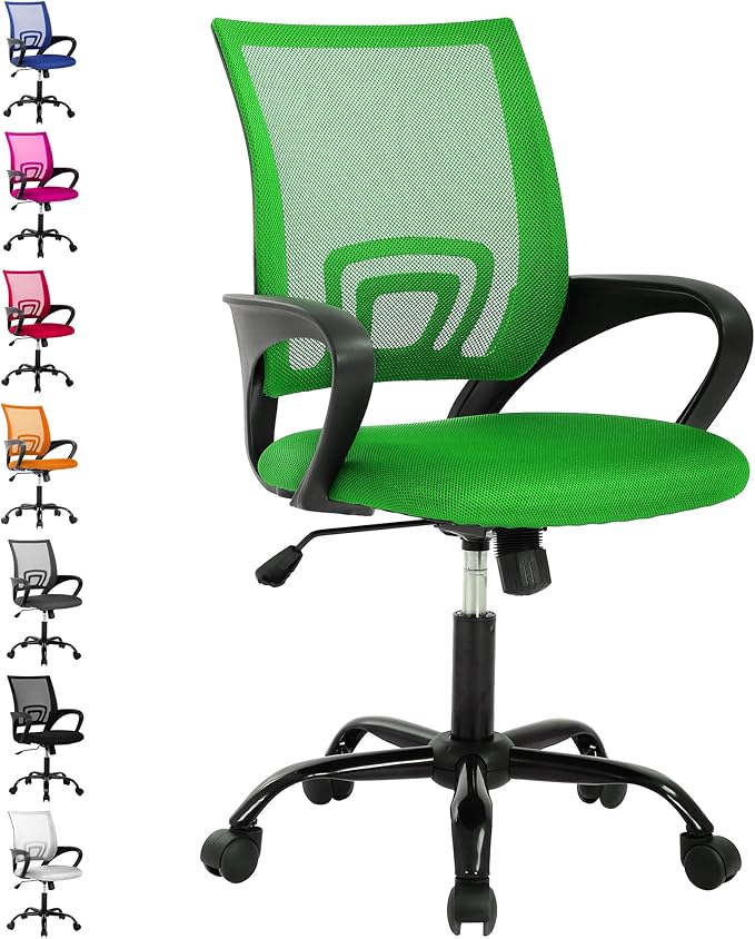 MKDLUFEI Office Chair, Ergonomic Cheap Desk Chair with Lumbar Support, Adjustable Mid Back Task Rolling Swivel for Home Office Student, Adults,Study, Green