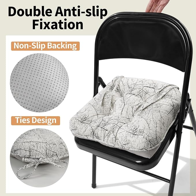 Marble Pattern 3" Chair Cushion for Dining Chair, Filling Bite-Size Memory Foam U-Shaped Seat Cushions for Kitchen Chairs, Non-Slip Indoor Chair Pad with Ties, 1 PCS, White