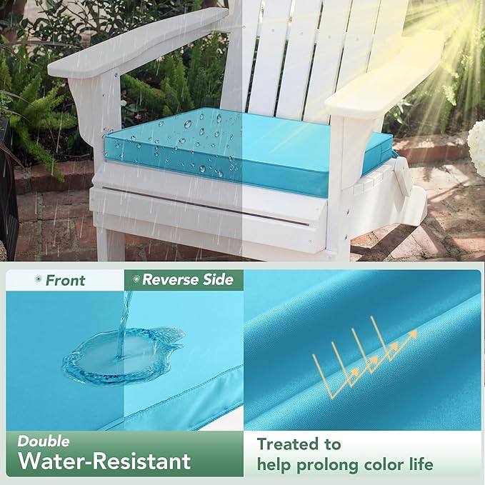 Outdoor Chair Cushions Set of 2: Waterproof & Fade Resistant Deep Seat Cushion for Patio Furniture - 24 x 24 x 3 Inch Chair Pads with Ties and Hidden Zipper - Patio Chair Cushion Replacement, Teal