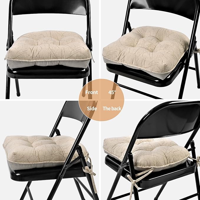 Marble Pattern 3" Chair Cushion for Dining Chair, Filling Bite-Size Memory Foam U-Shaped Seat Cushions for Kitchen Chairs, Non-Slip Indoor Chair Pad with Ties, 1 PCS, Yellow