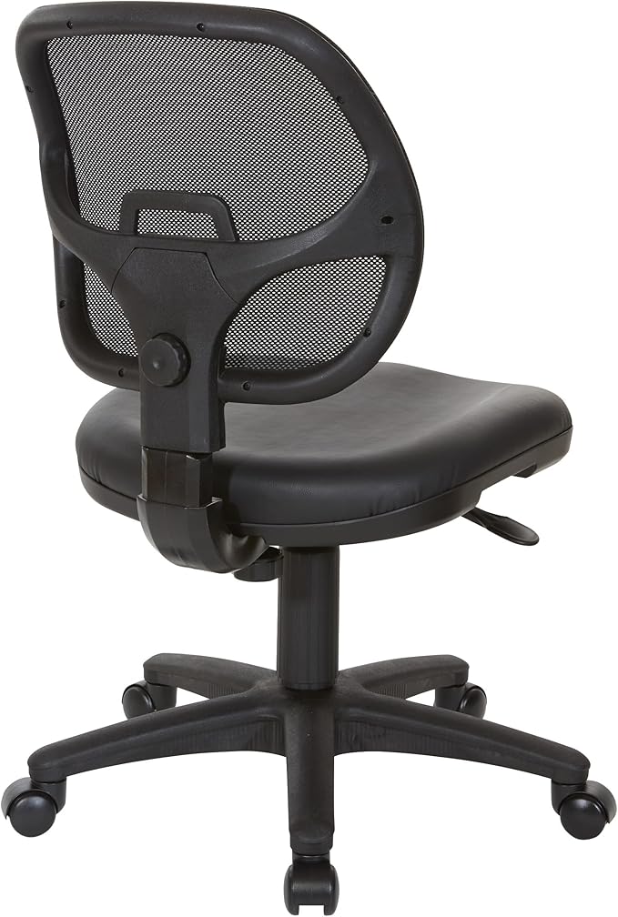 Office Star EM Series Mesh Screen Back Office Task Chair with Built-in Lumbar Support and Adjustable Back, Black Vinyl