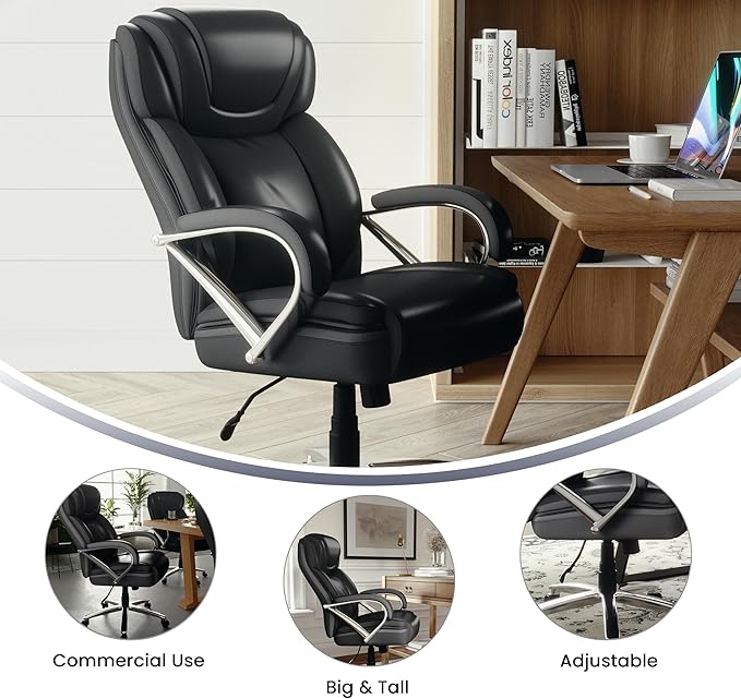 Flash Furniture HERCULES Series Big & Tall 500 lb. Rated Black LeatherSoft Executive Swivel Ergonomic Office Chair with Extra Wide Seat