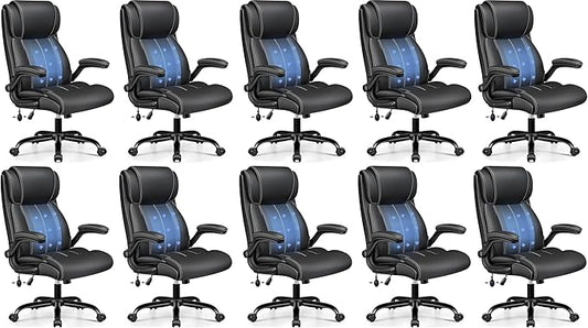 BESTFAIR Ergonomic Office Chair - Desk Computer Chair, Leather High Back Executive Chairs with Adjustable Lumbar Support & Flip Up Arms, Black 10 Pack