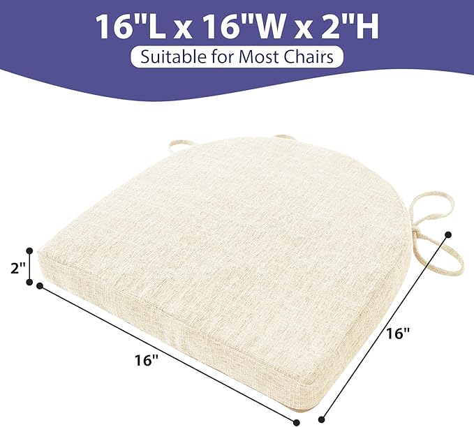 IPYNBAP Chair Cushions for Dining Chairs, Kitchen Chair Cushions, 16'' x 16'' x 2'', Non Slip Indoor Seat Cushions, Chair Pads for Dining Chairs with Ties & Removable Cover, Set of 4, Beige