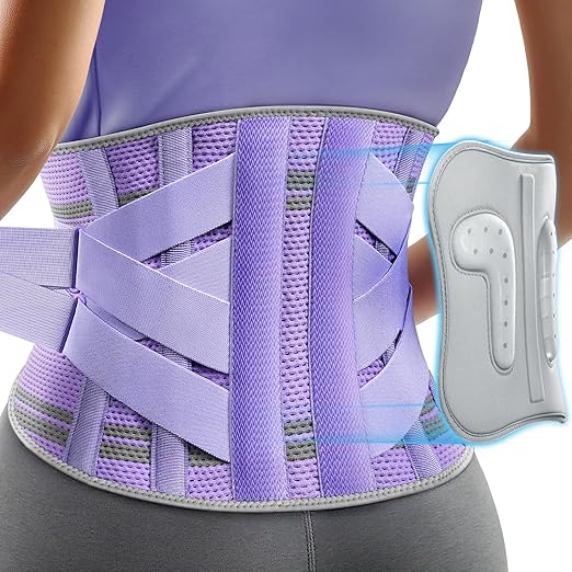 Rakiie Back Brace for Lower Back Pain Women with 9X Support System, Ergonomic Lumbar Support for Pain Relief, Breathable Mesh Design with 3D Silicone Pad for Sciatica,Purple Size XL (Waist: 39.4"-47.6")