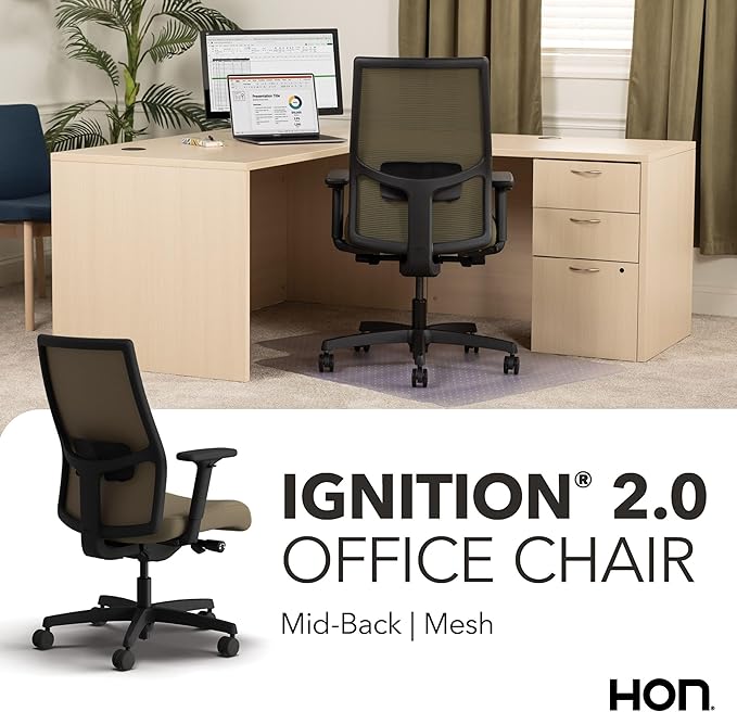 HON Ignition 2.0 Mid Back Task Chair, Spectrum Mesh, Advanced Synchro-Tilt Control, Office Chair with Lumbar Support, Height and Width Adjustable Arms, Black Frame, Quicksand