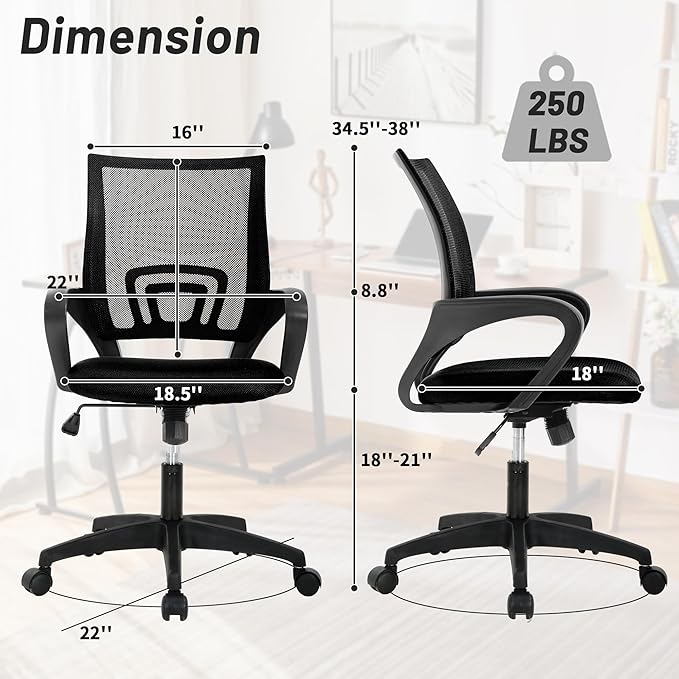 Modern Mesh Office Chair with Arm, Ergonomic Desk Chair, Black