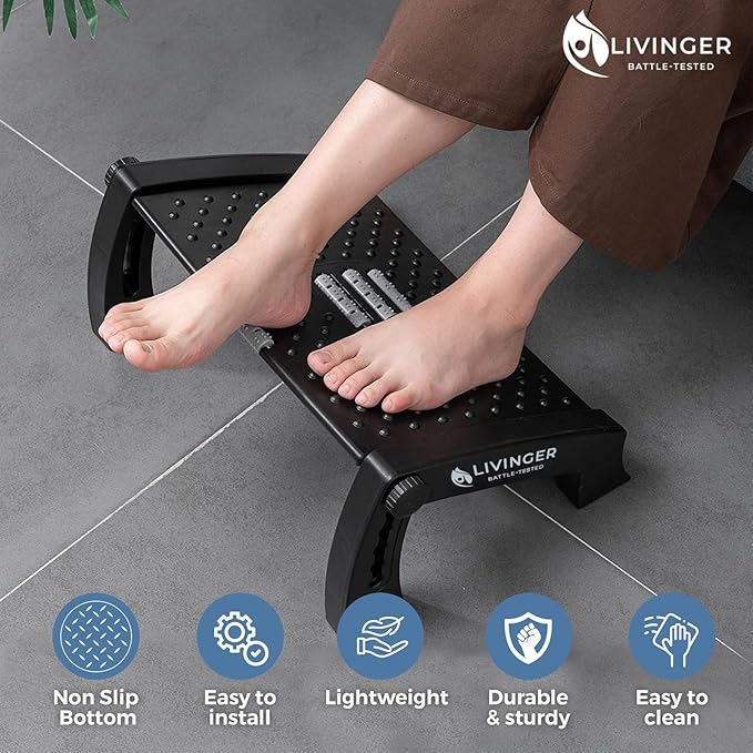 Livinger Foot Stool – Adjustable Foot Rest with 6 Height Settings – Under-Desk Support with Non-Slip Legs – Ergonomic Foot Roller – Sturdy Design for Office or Home
