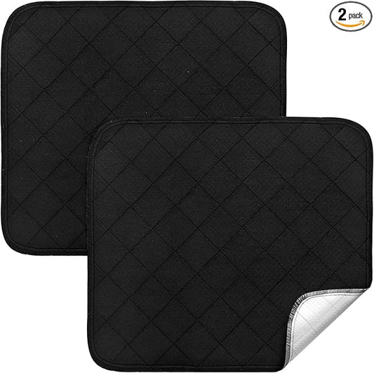 Waterproof Chair Pads for Incontinence 18" x 16", 2 Pack Non Slip Absorbent Wheelchair Reusable Seat Protector, Washable Seat Covers for Chairs, Black