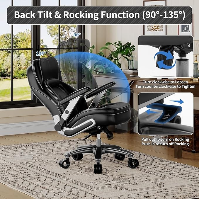 Big and Tall Office Chair, 600lbs Heavy Duty Desk Chair with 5D Arms, Adjustable Lumbar Support & Height, Tilt Function, PU Leather High Back Ergonomic Executive Computer Chair