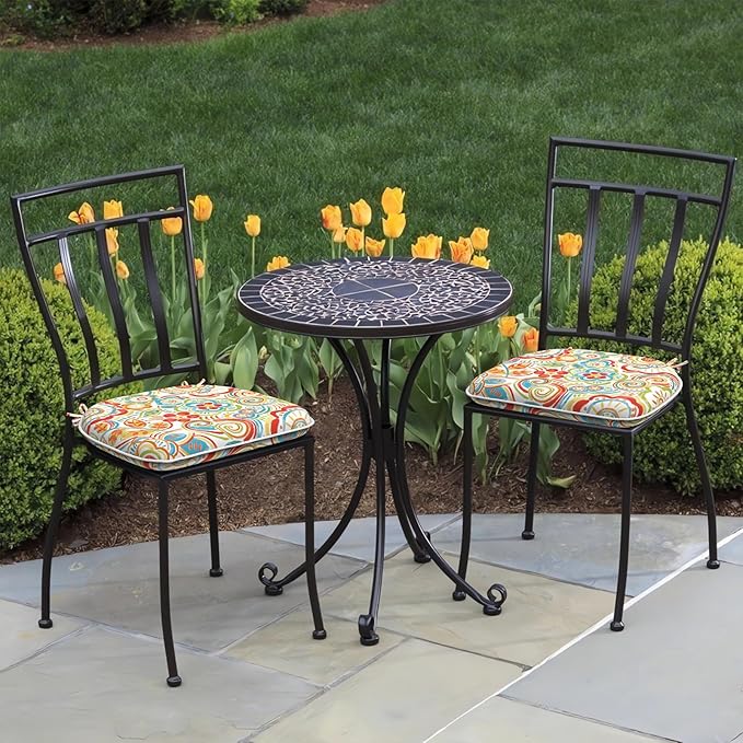 DYTXIII Set of 2 Outdoor Chair Cushions with Ties,Water Repellent Patio Chair Pads 17"x 16" for Outdoor Furniture,Round Corner Seat Cushions for Garden Yard Kitchen Flower Red