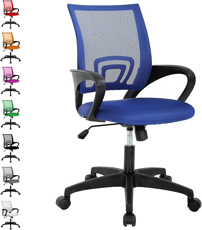 MKDLUFEI Office Chair, Adjustable Ergonomic Computer Task with Lumbar Support Mid Back Mesh Task with Backrest for Home Office Work Student, Adults, Blue