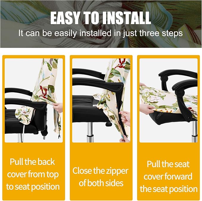 Smiry Stretch Printed Computer Office Chair Cover with Armrest Covers, Soft Fit Universal Removable Washable Desk Rotating Chair Slipcovers, Anti-Dust Spandex Protector with Zipper, Beige and Green