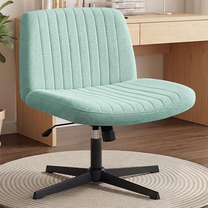 Orange Factory Criss Cross Chair No Wheel Wide Cross Legged Office Desk Vanity Chair Comfy Fabric Armless Adjustable Swivel for Home Computer Task (Mint No Wheel, Classic Fabric)