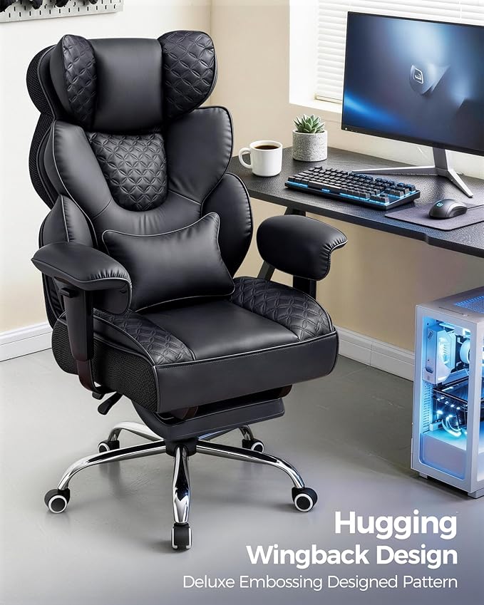 GTPLAYER Big and Tall Gaming Chair Ergonomic Heavy Duty Office Chair Racing Seat with Adjustable Lumbar Pillow Footrest 150° Reclining Thickened Armrests Breathable Mesh for Esports/PC Gaming
