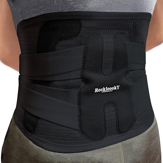 Lower Back Brace for Women Men, Adjustable Lumbar Support with Ergonomic Metal Stays for Work,Lifting,Drive,Fitness, Breathable Fabric Support Belt with 3D Pad, Black,Size L,Waist 38"-45"