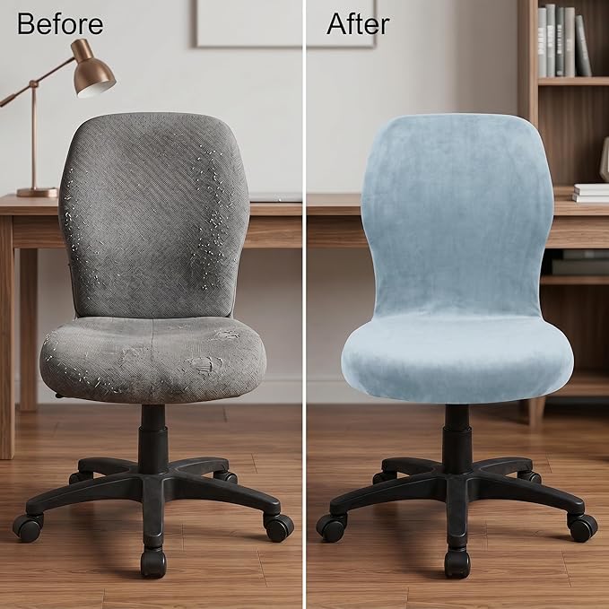Deisy Dee Velvet Stretch Armless Office Chair Covers - Colorful Stretch Slipcover for Desk Chairs (Baby Blue)