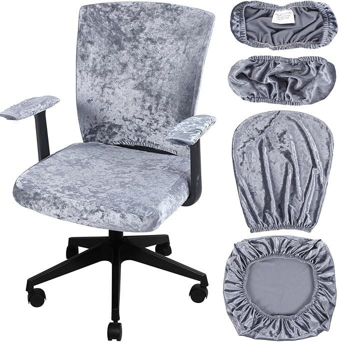 Tallew 4 Pcs Office Chair Covers Set Computer Universal Protective Stretchable Chair Seat Covers Desk Armrest Slipcovers Pads Office Cushion Backrest for Rotating(Grey)