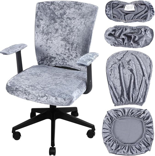 Tallew 4 Pcs Office Chair Covers Set Computer Universal Protective Stretchable Chair Seat Covers Desk Armrest Slipcovers Pads Office Cushion Backrest for Rotating(Grey)