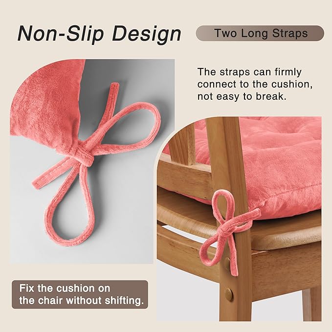 OVOV 2 Pack Chair Cushions for Dining Chairs Soft Seat Cushions for Kitchen Desk Chairs Square Chair Pads with Ties (15.5"x15.5" Pink)
