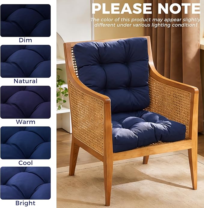 IASEAHK Outdoor Chair Cushions Set of 2, 17" x 17" x 4", Waterproof Outdoor Seat Cushions for Patio Furniture, Fade-Resistant Patio Chair Cushion, Dining Wicker Chair Pads for Porch Garden, Navy Blue