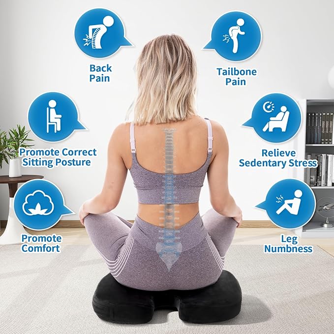 Memory Foam Seat Cushion for Office Chair & Car - Tailbone, Sciatica & Coccyx Pain Relief Butt Pillow - Ergonomic Desk Chair Pad for Long Sitting, Gaming & Travel, Black