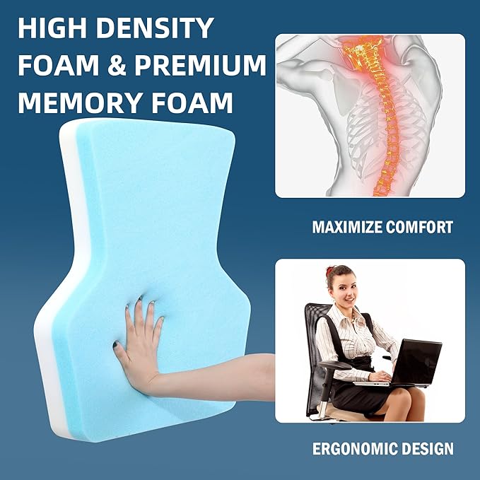 HOMBYS Ergonomic Lumbar Support Pillow for Recliner,Memory Foam Chair Back Support Cushion for Elderly,Extra Large Lumbar Support Pillow,Low Back Pain Relief Cushion,Grey