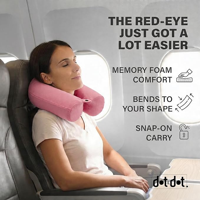 Dot&Dot Twist Memory Foam Travel Pillow for Airplanes - Travel Neck Pillow for Sleeping - Airplane Pillow for Neck Support, Chin, Lumbar and Leg - Adjustable, Bendable Neck Roll Pillow