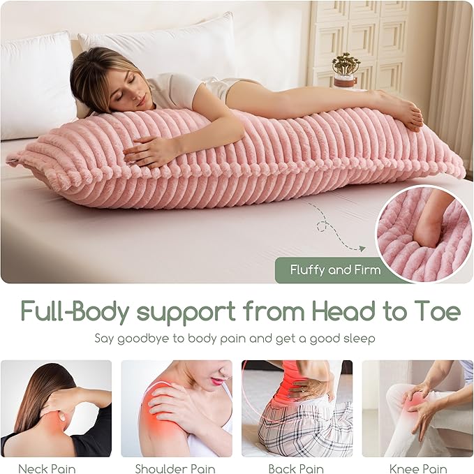 HIGOGOGO Memory Foam Body Pillow, Thickened Large Long Bed Pillow for Adults, Full Body Pillow with Removable Pillow Cover(20x54 Inch),Pink