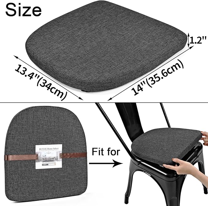 BUYUE Friendly Woven Fabric 14x14 Magnetic Cushion for Metal Chair 1 Piece, Enhanced Anti-Slip Seat Pad for Dining Kitchen Café Stackable Chair (U-Shape, Dark Gray, 1 Count)