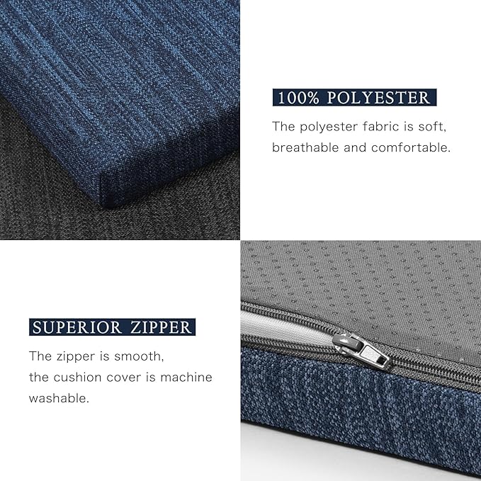 baibu Classic Solid Color Bench Cushion with Ties, Non-Slip Indoor Outdoor Rectangle Bench Seat Cushion Standard Size Foam Pad with Machine Washable Cover - One Pad Only (Dark Blue, 42x16x1.5in)