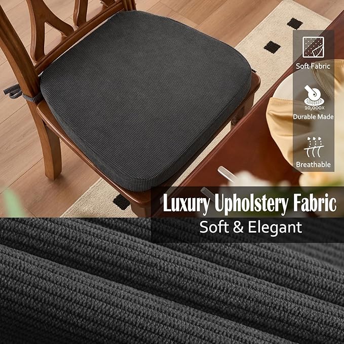 2'' Thick High-Density Foam Indoor Chair Cushions | Dining Chair Pads with Ties, Removable Washable Cover, Kitchen Chair Cushions 17"x16",Dark Gray 4 Pack