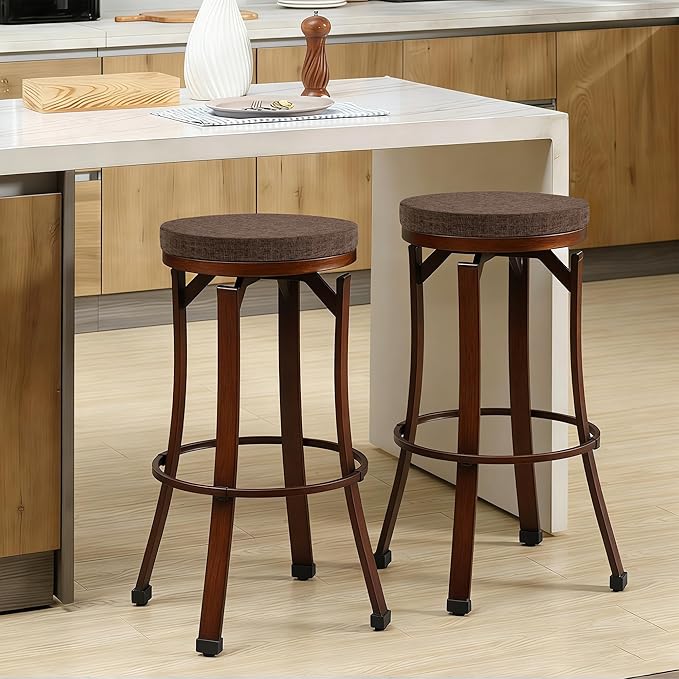 Tromlycs 14 Inch Round Bar Stool Cushion Non-Slip Foam Seat Pad Removable Cover for Circle Chairs (14x14 Inches, Brown)